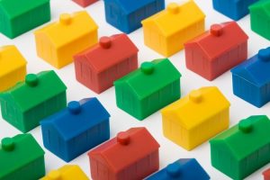 Colorful plastic model monopoly houses